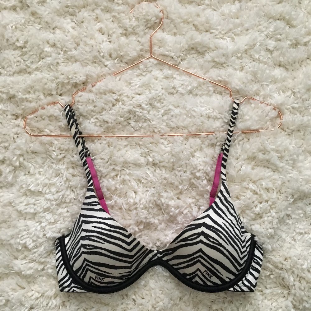 VS PINK ZEBRA PRINT SCOOPNECK BRA 34B